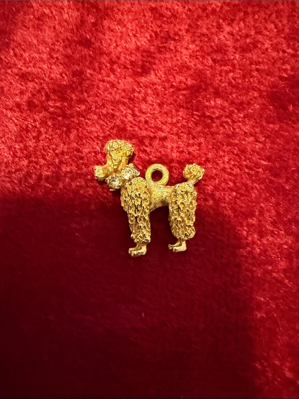 Gold Tone Poodle Pendant - Gold Color 1 inch with rhinestone eyes and collar